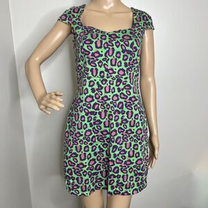 Green Leopard Print Lace Up Mini Bodycon Dress